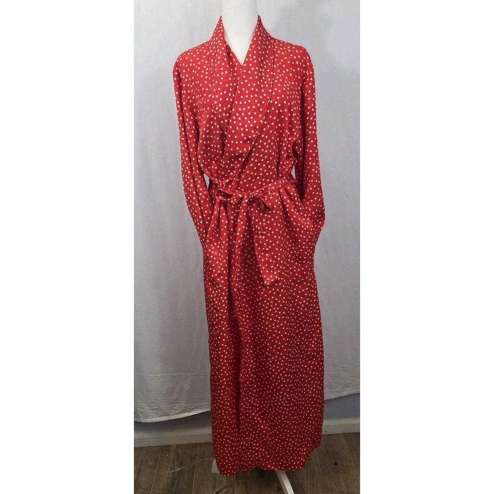 Vntg 60's Eve Stillman Couture "Damask Satin" Long Red Robe White Polka Dots